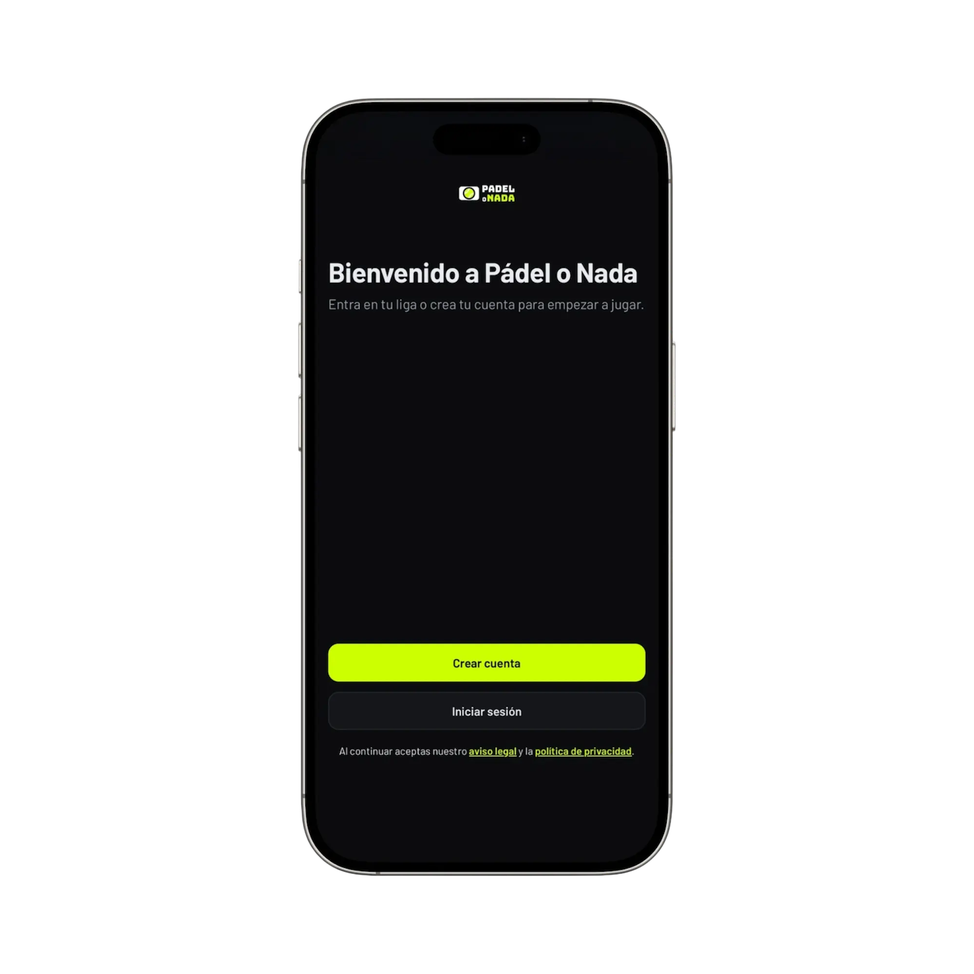 Pantalla de la app Pádel o Nada